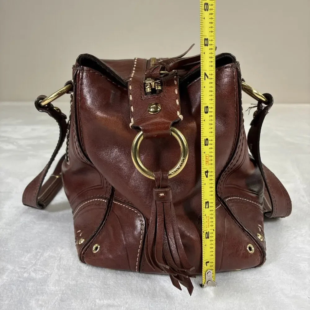 Coach Hampton Andrea Leather Satchel Women Handbag Cognac Brown Bnfts Charity - Picture 7 of 16